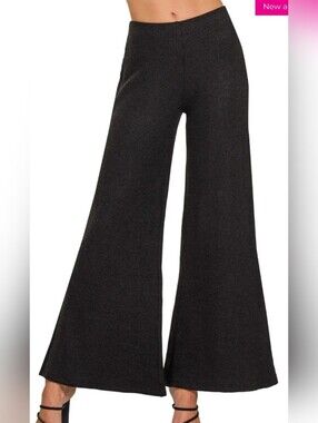 Zenana Black Waffle Knit Wide-Leg Lounge Pants-Size Small